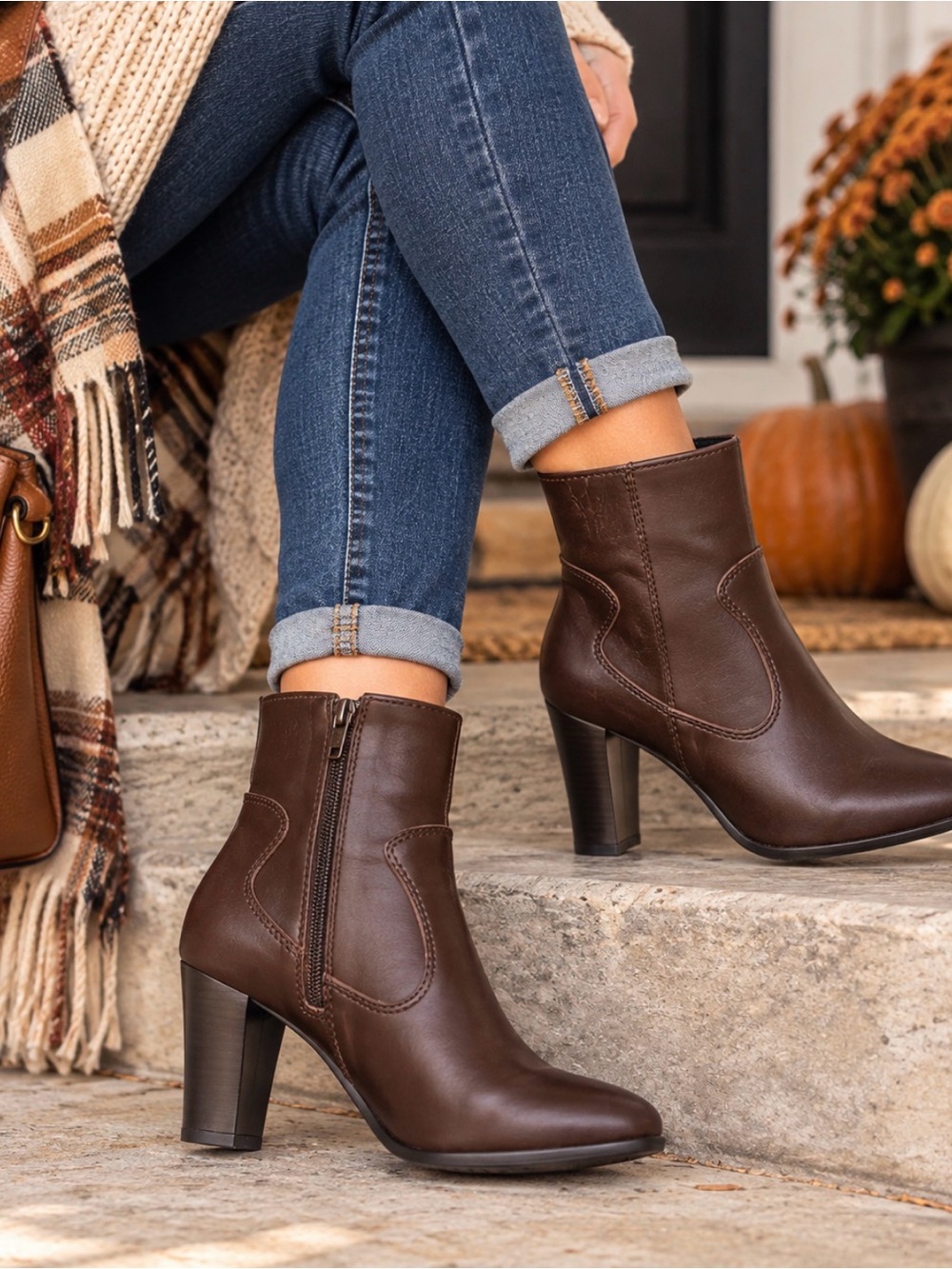 a.n.a Women's Dark Brown Leather Ankle Booties NWT